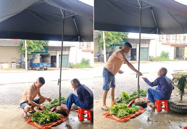 Kể từ đó, cụ ông thường ngồi bán rau trước tán dù của anh Dư