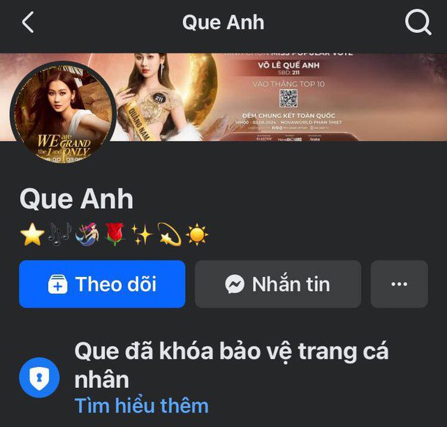 Quế Anh hiện đã khoá trang cá nhân giữa "bão" dư luận.