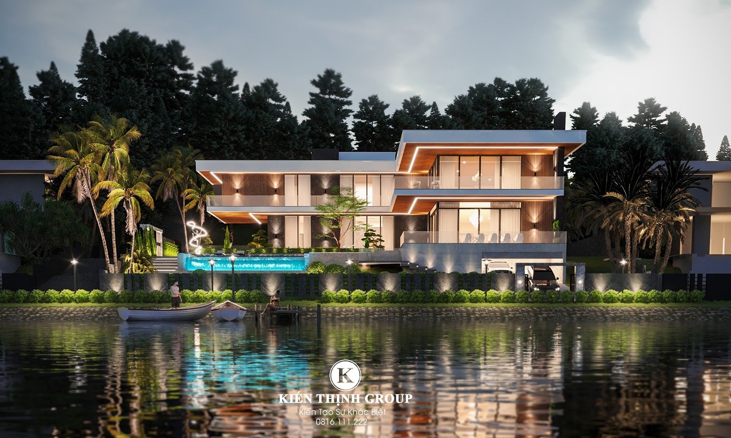Mẫu biệt thự hiện đại 2 tầng mái bằng có hồ bơi sang trọng