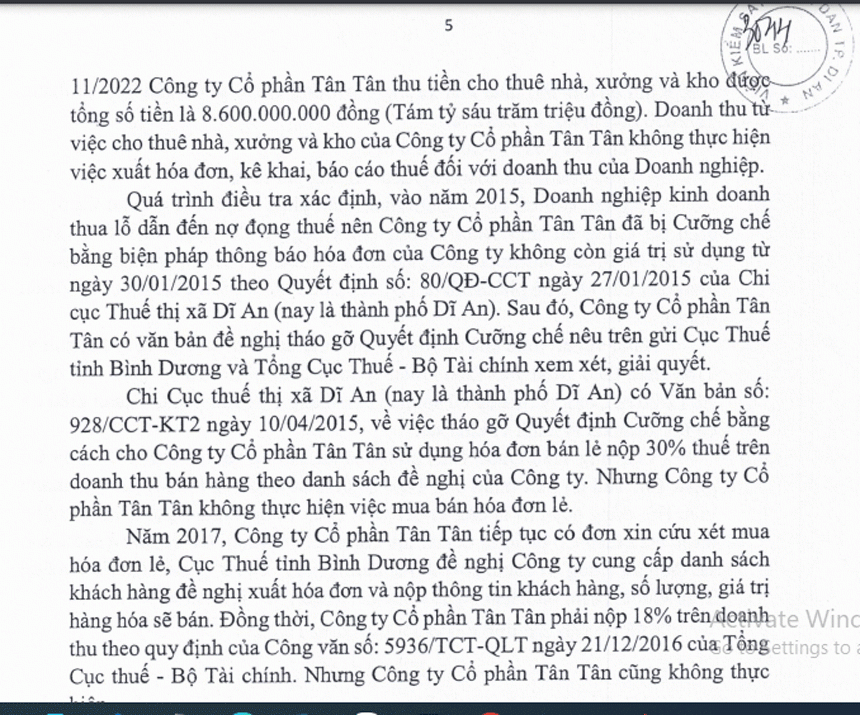 Công ty TNHH MTV Thương mại - Sản xuất trồng trọt Tân Tân thuê lại nhà xưởng và kho của CTCP Tân Tân từ tháng 7/2015 tới năm 2030 với giá 100 triệu đồng/tháng.&nbsp;
