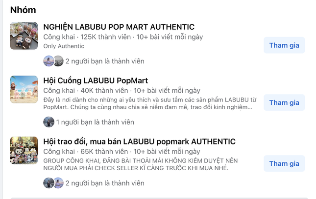 Hàng chục tới hàng trăm nghìn bạn trẻ tham gia các hội nhóm nghiện Labubu.