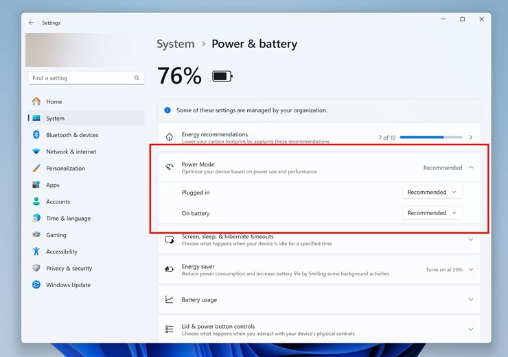 Chế độ Power Mode mới của Windows 11.