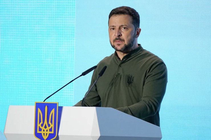 Tổng thống Ukraine Volodymyr Zelensky phát biểu tại một sự kiện diễn ra vào ngày 12/8/2024 ở Kiev. Ảnh: Global Images Ukraine.