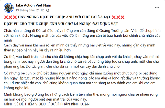  Bài viết trên   một fanpage lên tiếng bảo vệ động vật, hiện có hơn 37K lượt chia sẻ.  