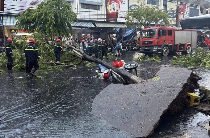 Cây bật gốc đè trúng người bán nước ở Đà Nẵng, may mắn được giải cứu