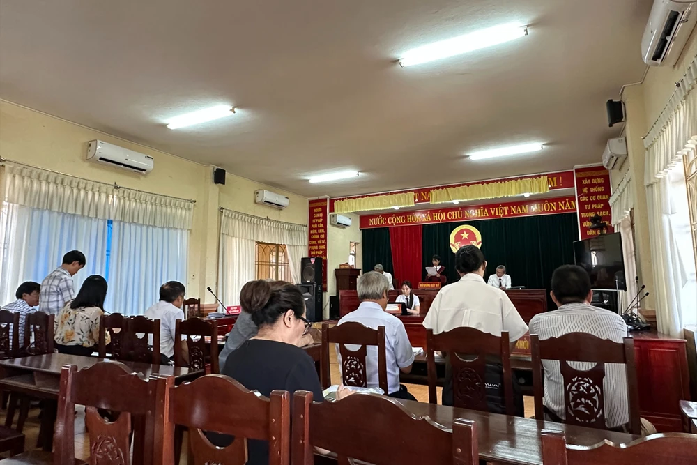 Phiên toà bà Nuôi khởi kiện sáng nay. Ảnh: TN