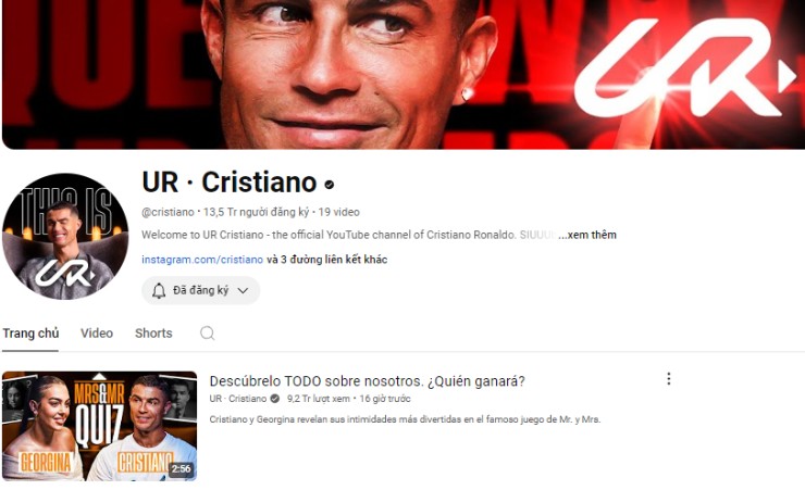 Ronaldo vượt qua mốc 10 triệu theo dõi sau 12 giờ đồng hồ thiết lập kênh