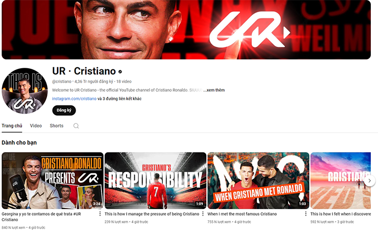 Kênh Youtube mới của Ronaldo