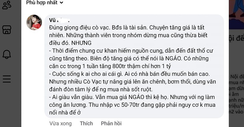 Rất nhiều ý kiến bày tỏ bức xúc và lo lắng khó mua nổi nhà do tình trạng "cò" thổi giá