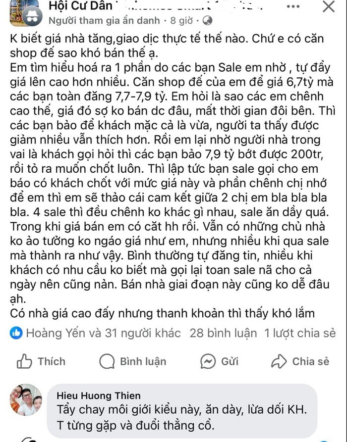 Chị Lam - người có nhu cầu bán&nbsp;căn shophouse, bày tỏ thất vọng về cách làm việc của "cò" BĐS