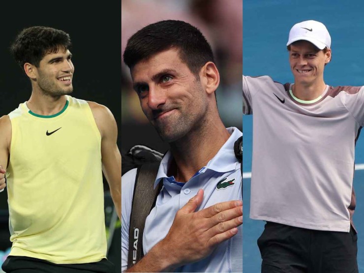 Nole (giữa) bỏ dở buổi tập mới nhất ở US Open vì gặp vấn đề về cổ tay