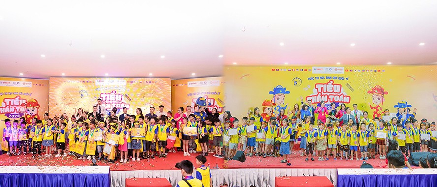 Các thí sinh “Tiểu thần toán” nhận giải thưởng vinh quang tại cuộc thi.