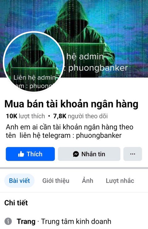 Lập hội nhóm trên Facebook để mua bán tài khoản ngân hàng