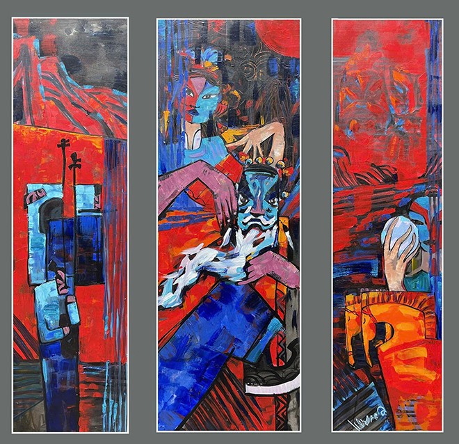 Tác phẩm “Tuồng” - Chất liệu acrylic trên giấy được thể hiện bởi họa sĩ Lê Quang Sáng