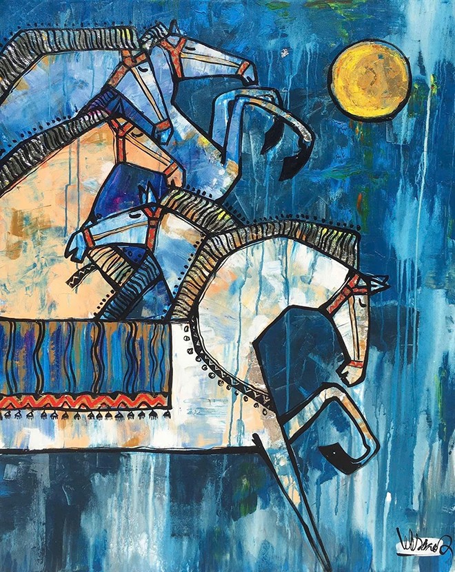 Tác phẩm “Dưới ánh trăng” (acrylic trên giấy, 80x100cm) - họa sĩ Lê Quang Sáng