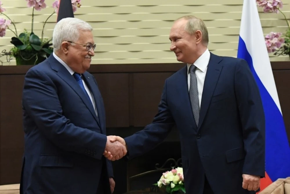 Tổng thống Nga Vladimir Putin và Tổng thống Palestine Mahmoud Abbas hồi năm 2021. Ảnh: SPUTNIK