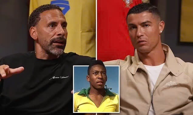 Rio Ferdinand và Cristiano Ronaldo trong đoạn phỏng vấn trên Youtube của CR7, ám chỉ Pele. Ảnh: Daily Mail