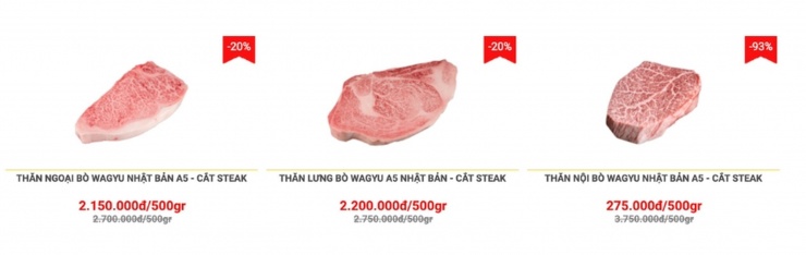Tại Việt Nam, thịt bò Wagyu của Nhật Bản đang được bán với mức giá cạnh tranh hơn so với thời điểm trước. Nhiều cửa hàng giảm từ 20% tới hơn 90% cho sản phẩm này. Ảnh: Sieuthithitbo.net