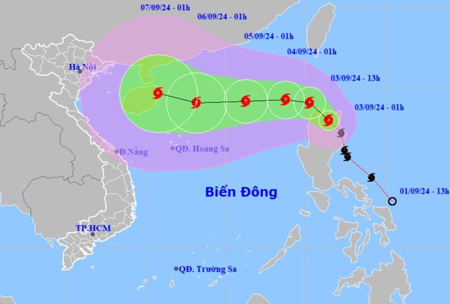 Bão Yagi mạnh cấp 13, giật cấp 16 khi vào Biển Đông, có khả năng mạnh thêm