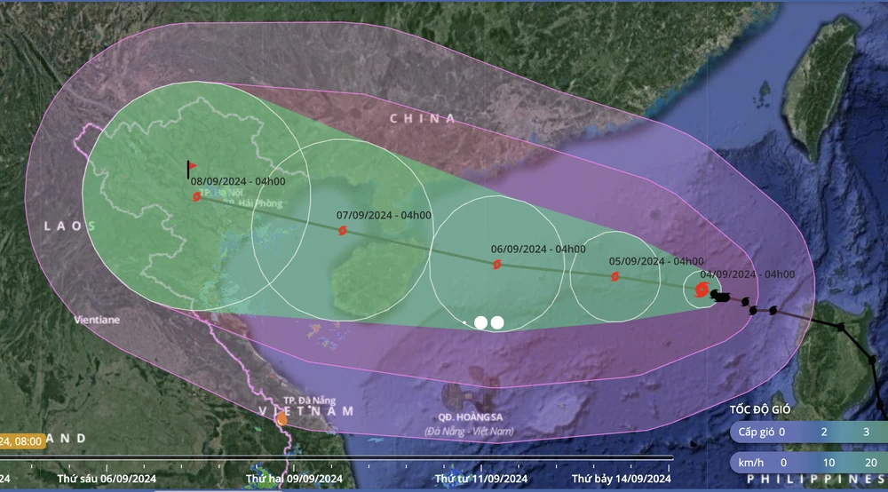 Dự báo vị trí và đường đi của bão số 3. Ảnh: VNDMS