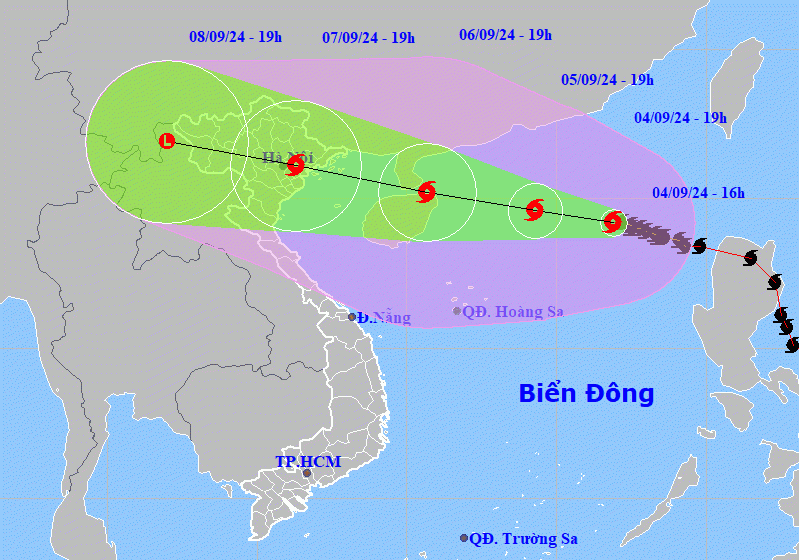 Dự báo về đường đi của bão YAGI.