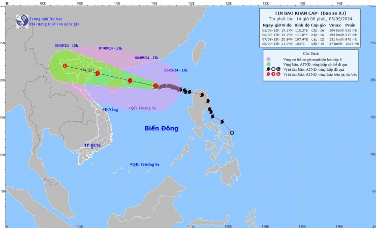 Siêu bão số 3 Yagi đang 'quần thảo' ở Biển Đông. Nguồn: NCHMF