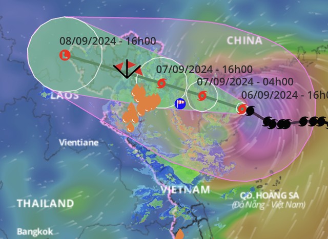 Dự báo vị trí và hướng di chuyển của bão số 3. Nguồn: Hệ thống giám sát thiên tai