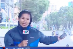 Xúc động hình ảnh MC Nguyễn Ngân VTV đối mặt gió bão để lên hình trực tiếp