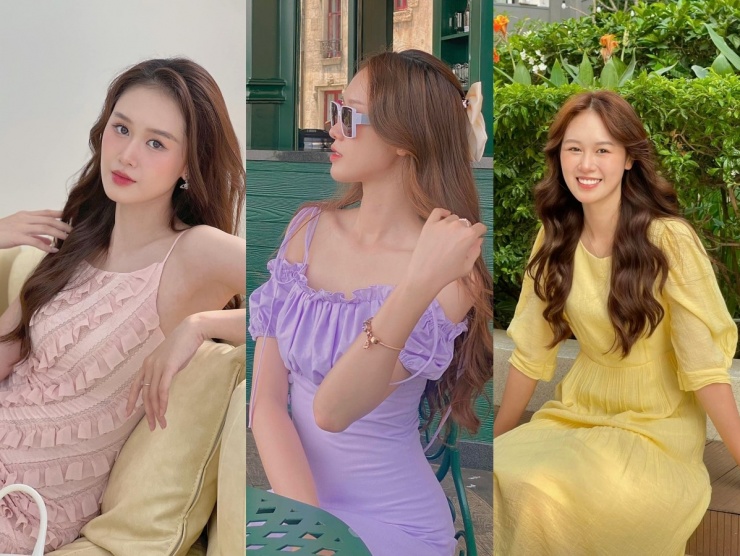 Trong tủ đồ của người đẹp còn có các kiểu đầm bèo nhún, xếp ly.