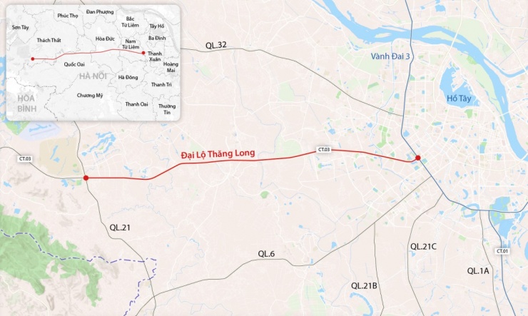 Hướng tuyến đại lộ Thăng Long. Đồ họa: Đăng Hiếu