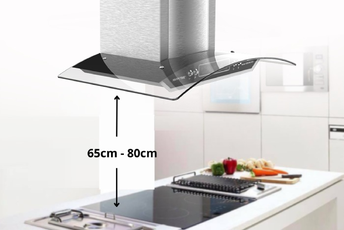 Khoảng cách tối ưu nhất giúp máy hút mùi hoạt động tối ưu nhất là 65 - 80 cm so với mặt bếp