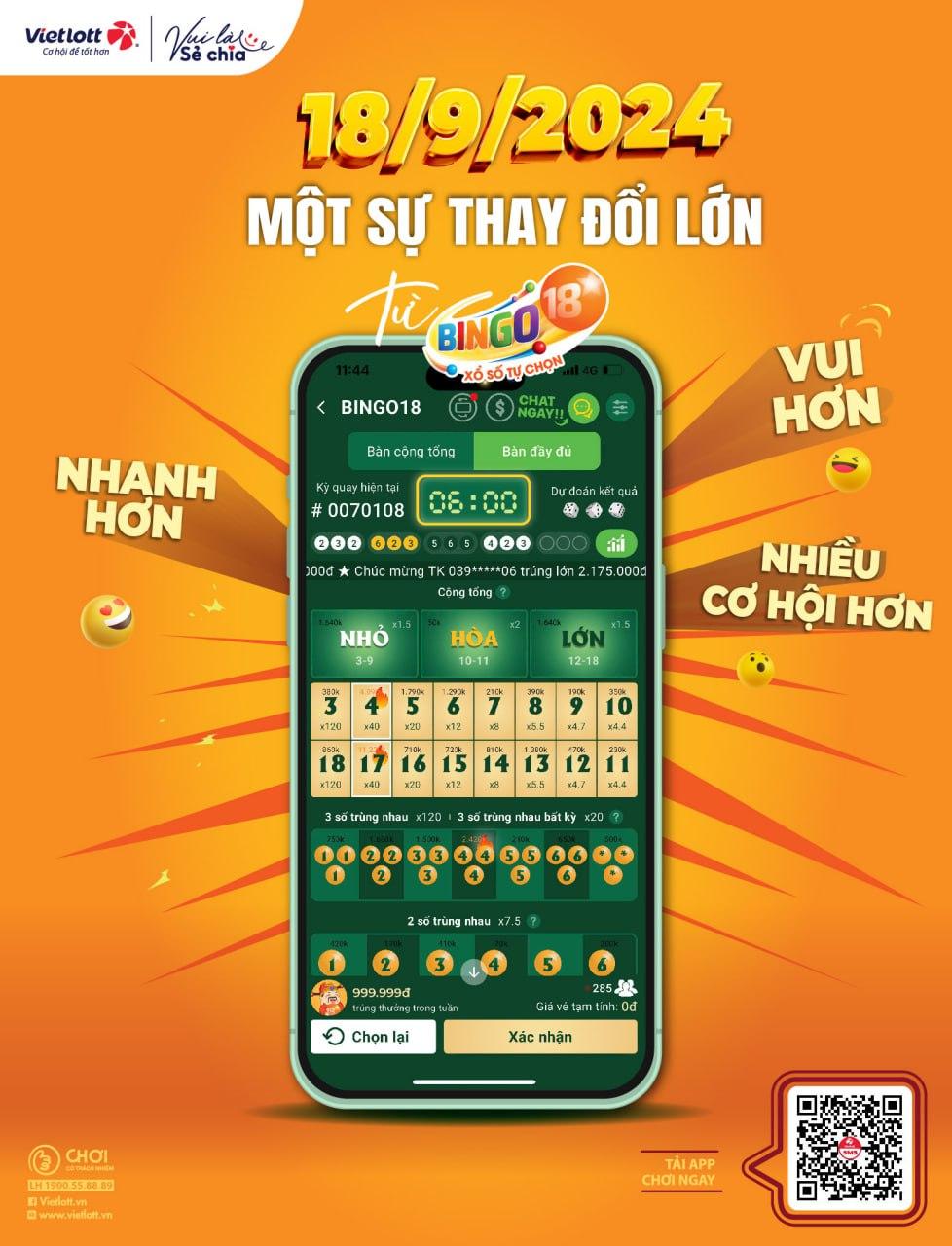 Xổ số nhanh Bingo18 sẽ điều chỉnh tần suất mở thưởng từ ngày 18/9