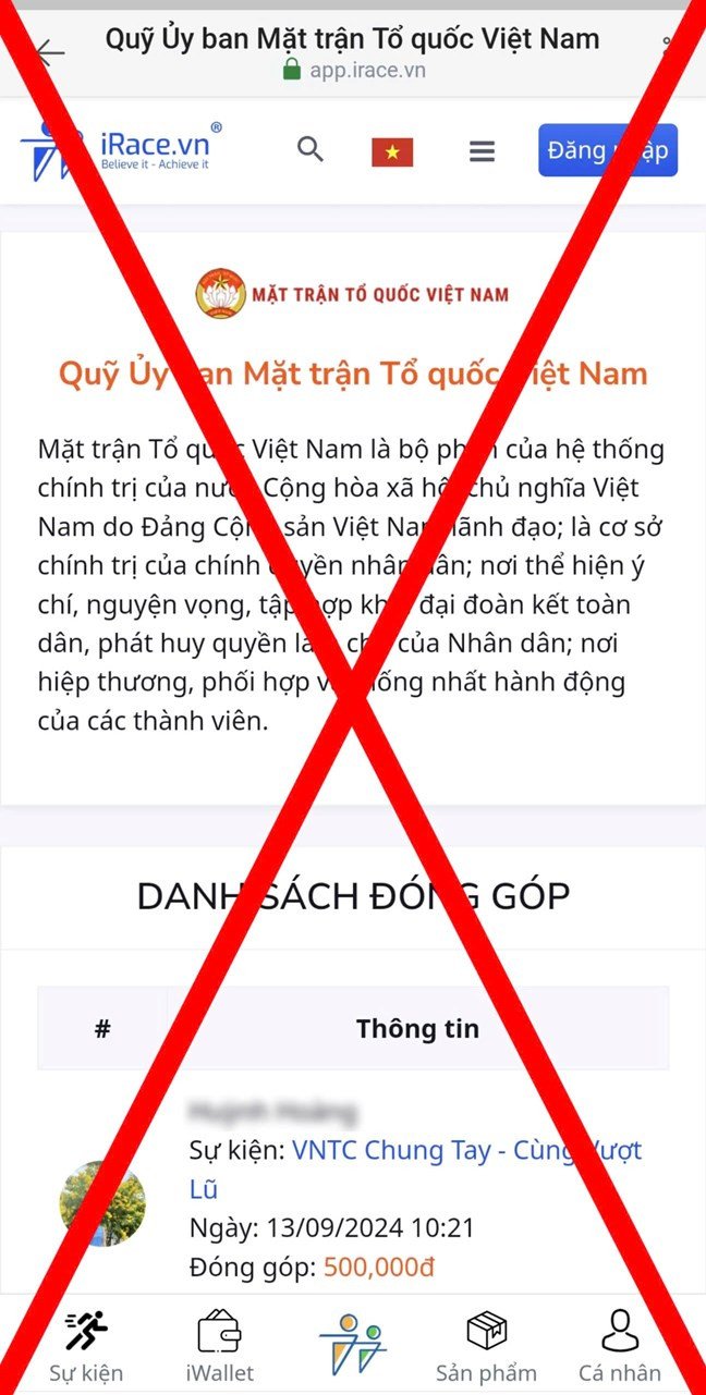 Nhiều trang thông tin giả mạo, lấy danh nghĩa là MTTQ Việt Nam huy động tiền ủng hộ đồng bào bị ảnh hưởng bởi cơn bão số 3