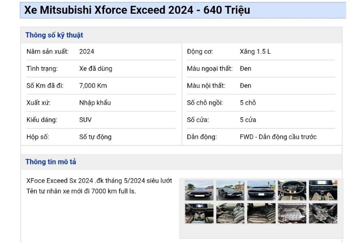 Một bài đăng bán lại Mitsubishi Xforce 2024 cũ.&nbsp;