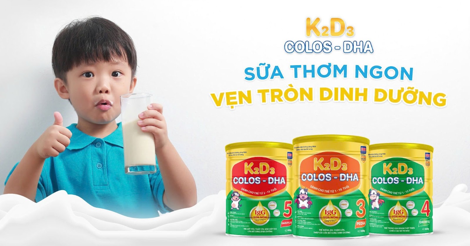 Sữa dinh dưỡng K2D3 Colos - DHA Gain Plus 5 hương vị thơm ngon vẹn tròn dinh dưỡng