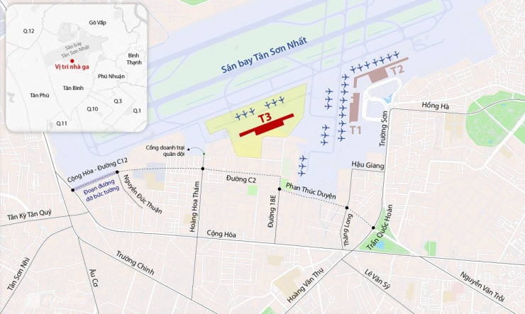 Vị trí nhà ga T3 Tân Sơn Nhất. Đồ họa: Đăng Hiếu