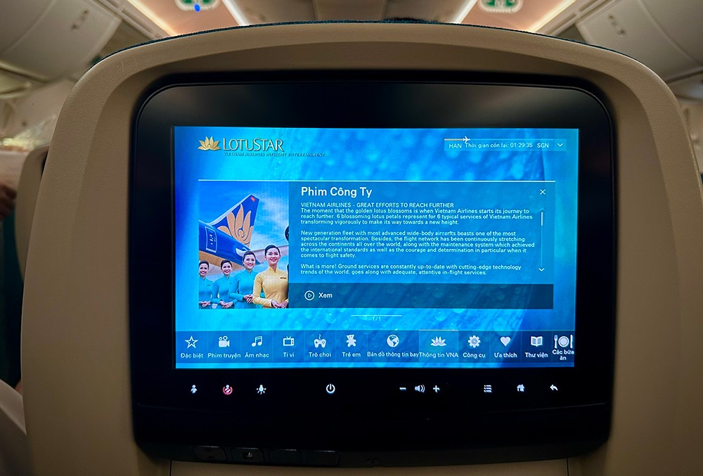 Phim doanh nghiệp Vietnam Airline trên hệ thống LCD giải trí của các máy bay