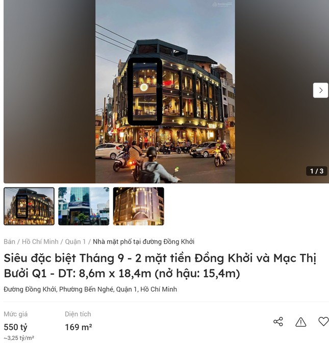 Một căn nhà trên con đường "thương hiệu bậc nhất Sài Gòn" được rao bán với mức giá 3,25 tỷ đồng/m2.