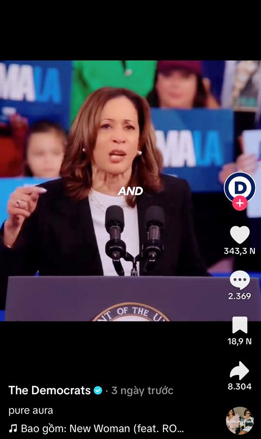 Kênh TikTok của Đảng Dân chủ đăng video tranh cử của Kamala Harris, dùng ca khúc New Woman làm nhạc nền.