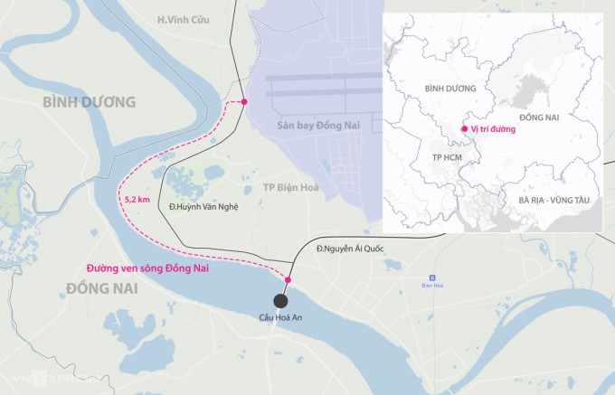 Dự án đường ven sông Đồng Nai nơi toà nhà toạ lạc. Đồ hoạ: Khánh Hoàng