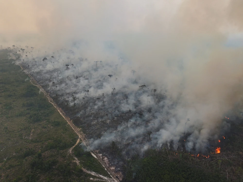 Ảnh chụp từ máy bay không người lái cho thấy đám cháy ở Humaita, bang Amazonas (Brazil) ngày 8-9. Ảnh: REUTERS