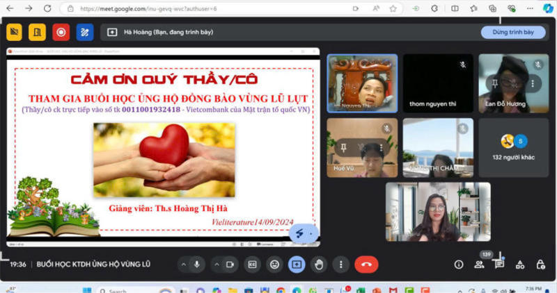 Cô Hà tổ chức buổi học vì đồng bào vùng lũ