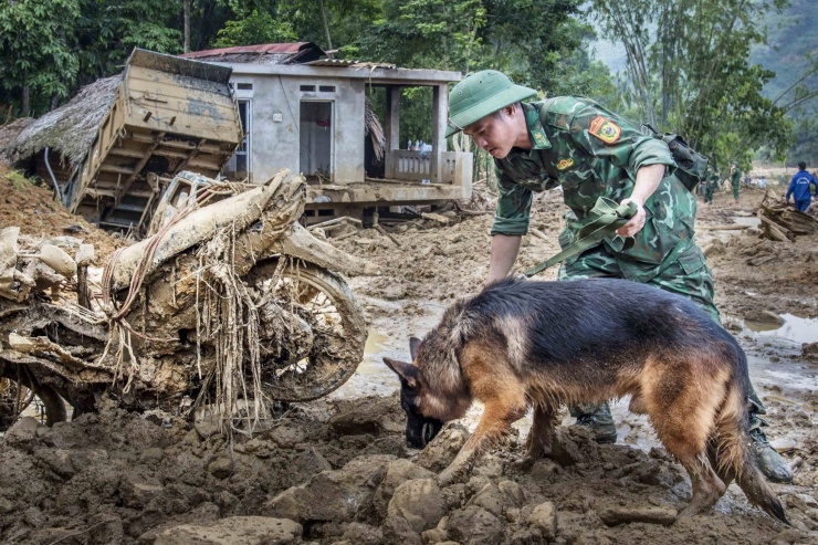 Thiếu tá Nguyễn Văn Hưởng với con Vát từng tham gia tìm kiếm các nạn nhân mất tích trong vụ động đất 6,2 độ richte ở Thổ Nhĩ Kỳ vào tháng 12/2023. Ảnh: Văn Chương