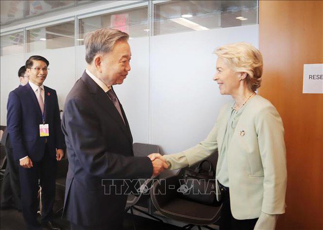 Tổng Bí thư, Chủ tịch nước Tô Lâm gặp Chủ tịch Ủy ban châu Âu Ursula von der Leyen. Ảnh: TTXVN