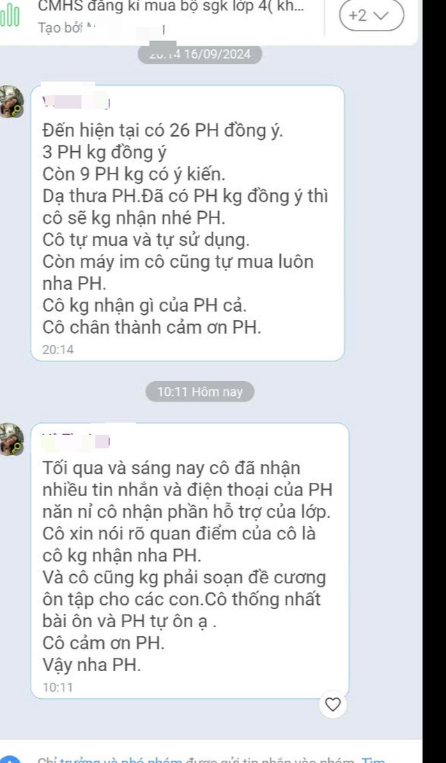 Sau khi phụ huynh phản ánh với nhà trường thì cô H. nhắn sẽ không soạn đề cương