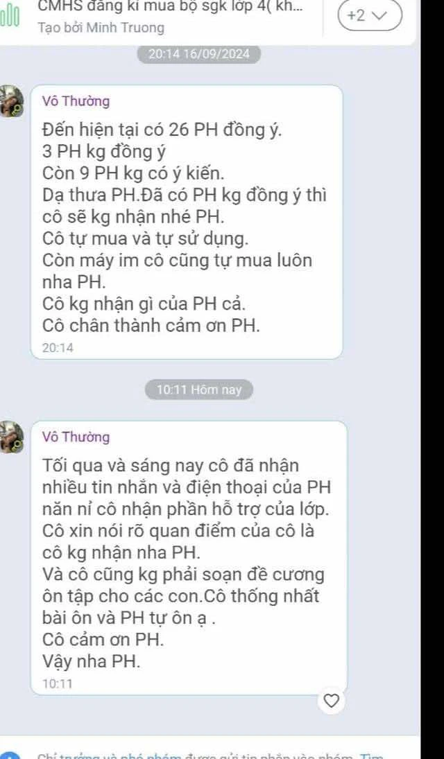 Phụ huynh lo lắng khi cô giáo nói không phải soạn đề cương ôn tập cho các con. Ảnh: CHỤP MÀN HÌNH