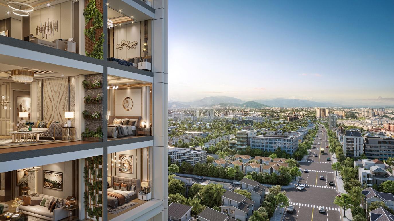 Thiết kế cửa kính full-height cao 2,7 mét nhằm tối ưu tầm nhìn. (Ảnh phối cảnh minh họa: Sun Property)