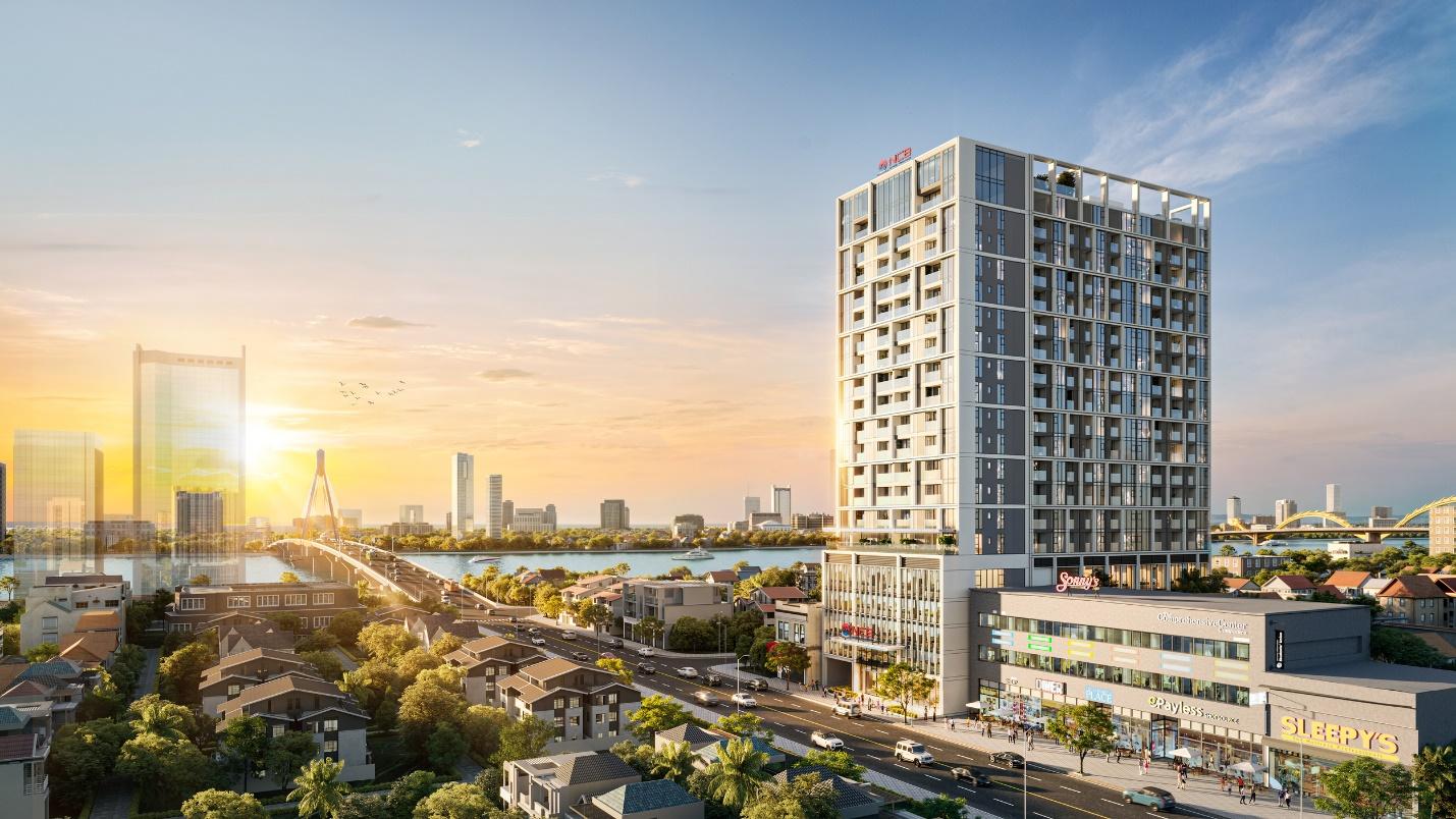 Thiết kế tòa tháp Sun Solar Residence lấy cảm hứng từ danh thắng “Non Nước”. (Ảnh phối cảnh minh họa: Sun Property)