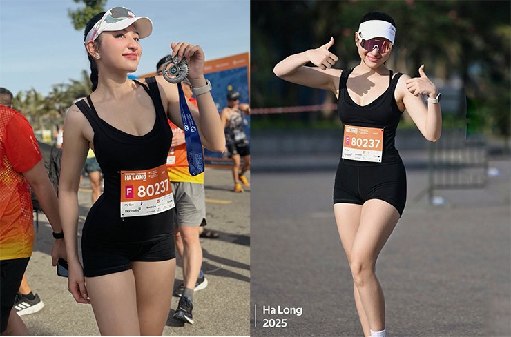 Mỹ Duyên gây chú ý trên đường chạy