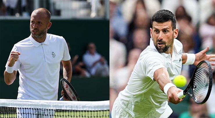 Evans (bên trái) chuẩn bị đối đầu Djokovic